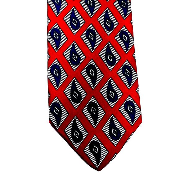 Robert Talbott Tie Vintage Paisley Teardrop Diamond Red Blue Hand Sewn USA - Picture 5 of 9